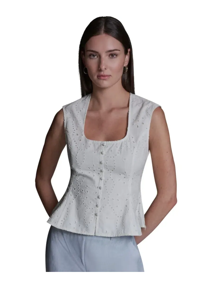 Топ без рукавов с квадратным вырезом и пеплумом, Eyelet Detail Sleeveless Square Neck Peplum Top — изображение 1 из 6, белый