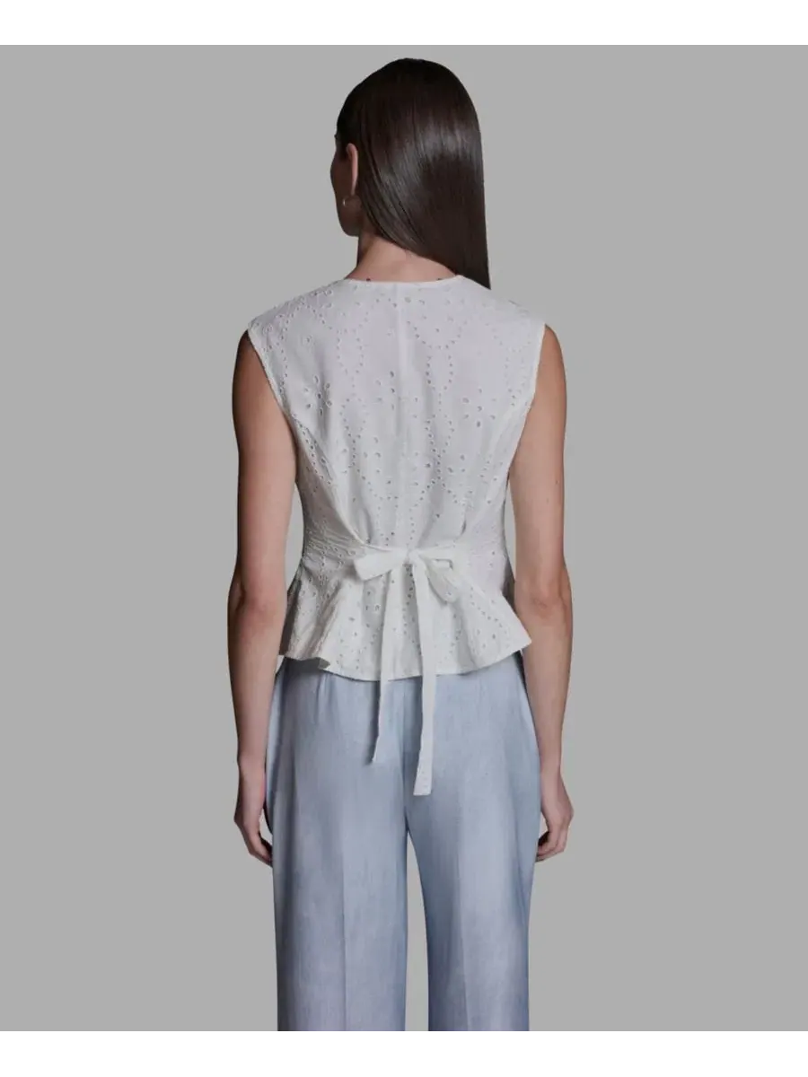 Топ без рукавов с квадратным вырезом и пеплумом, Eyelet Detail Sleeveless Square Neck Peplum Top — изображение 4 из 6, белый
