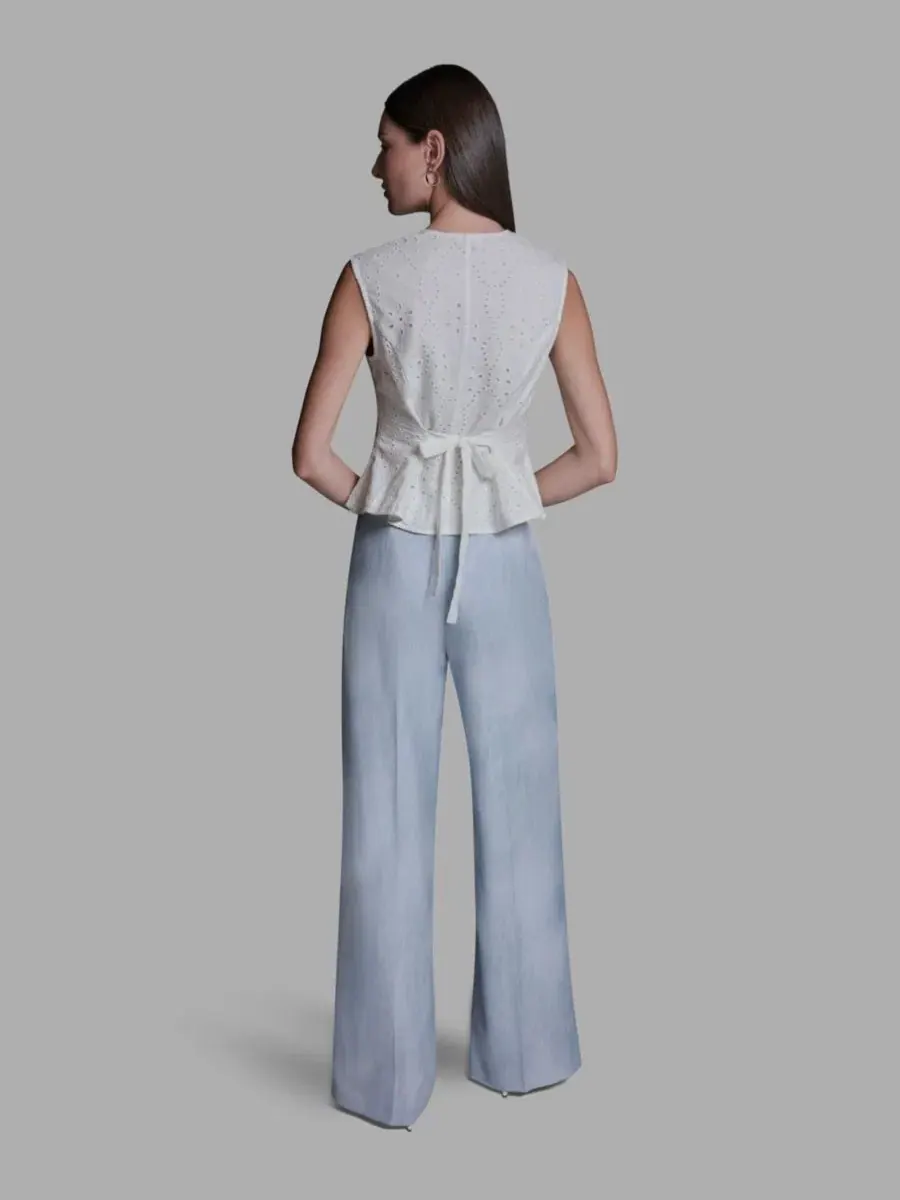 Топ без рукавов с квадратным вырезом и пеплумом, Eyelet Detail Sleeveless Square Neck Peplum Top — изображение 5 из 6, белый