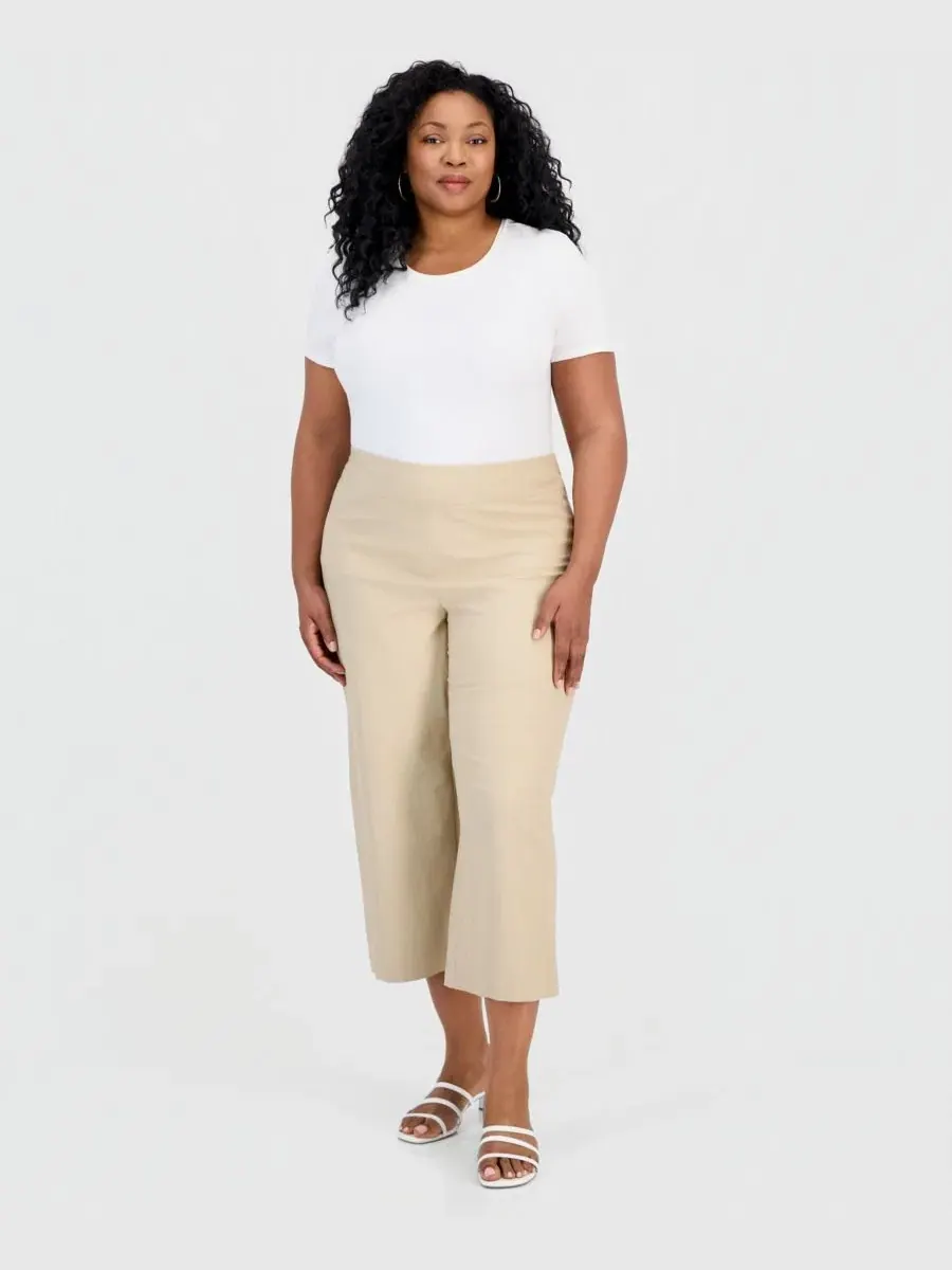 Брюки-капри с широкой штаниной, модель Plus Size Pull-On Wide-Leg Capri Pants JM Collection — изображение 1 из 3, коричневый