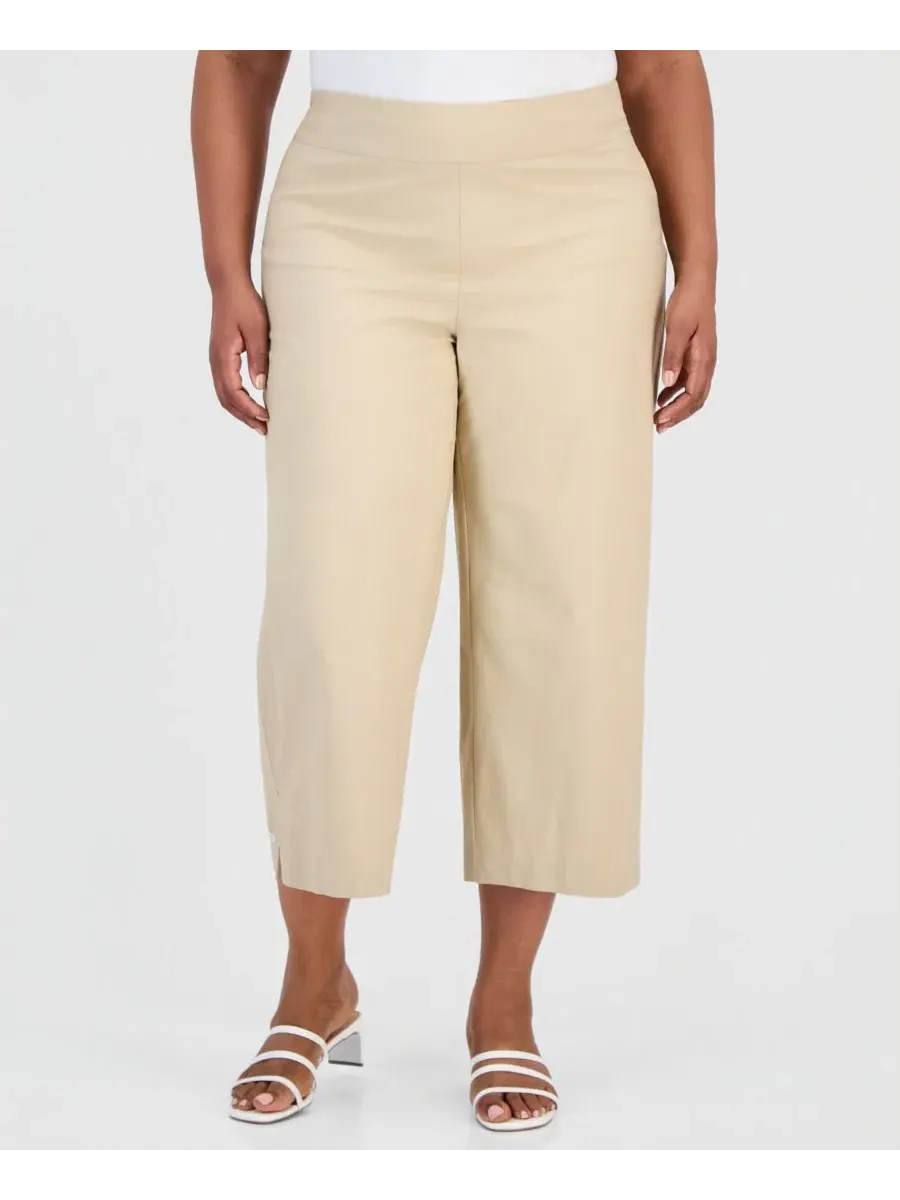Брюки-капри с широкой штаниной, модель Plus Size Pull-On Wide-Leg Capri Pants JM Collection — изображение 2 из 3, коричневый