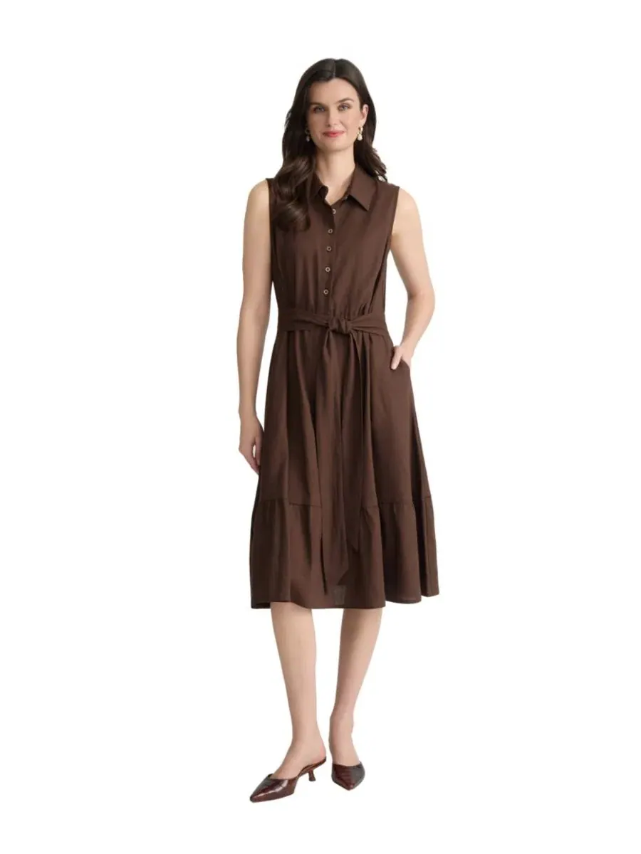 Платье-рубашка миди с воротником, модель Collared Neck Midi Shirt-Dress Jones New York — изображение 1 из 4, коричневый