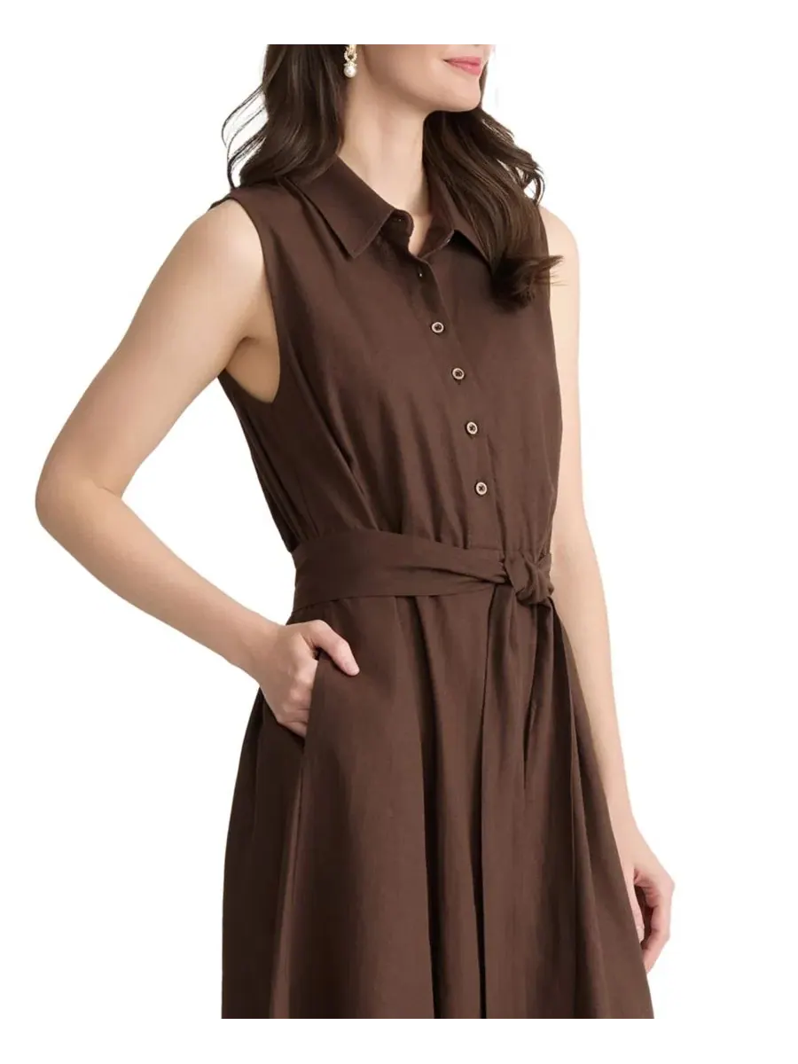 Платье-рубашка миди с воротником, модель Collared Neck Midi Shirt-Dress Jones New York — изображение 3 из 4, коричневый