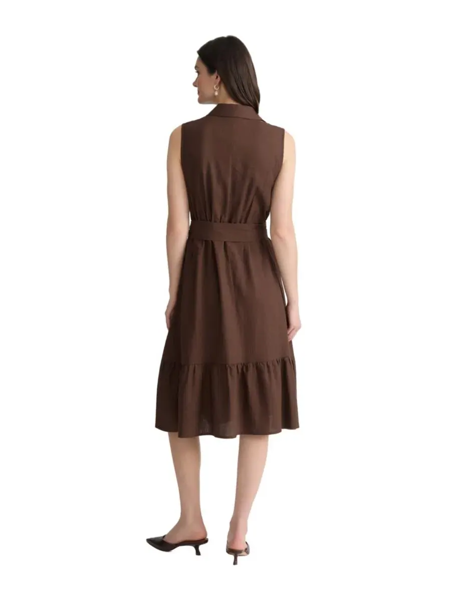 Платье-рубашка миди с воротником, модель Collared Neck Midi Shirt-Dress Jones New York — изображение 4 из 4, коричневый