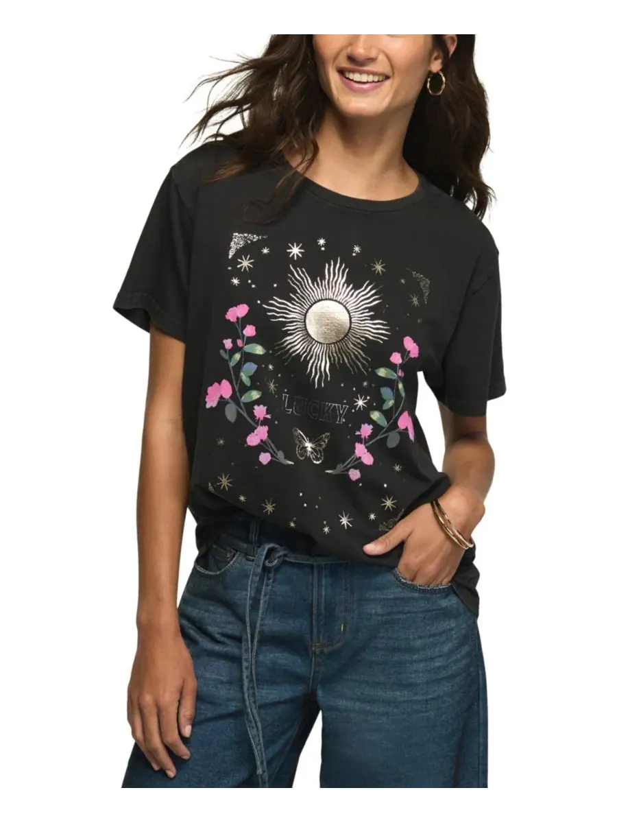 Футболка женская с принтом Celestial Lucky Sun Boyfriend Lucky Brand — изображение 1 из 5, черный