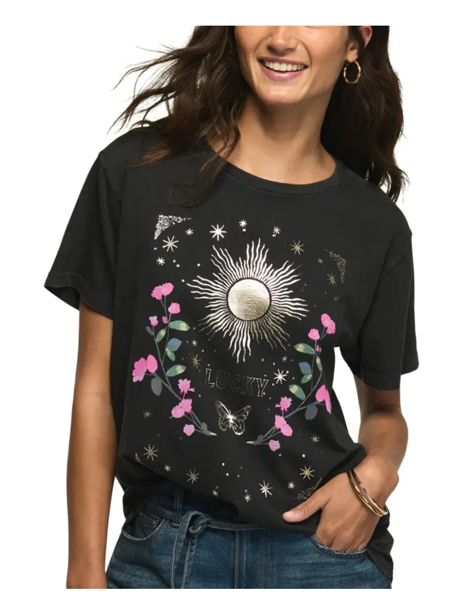 Футболка женская с принтом Celestial Lucky Sun Boyfriend Lucky Brand — изображение 2 из 5, черный