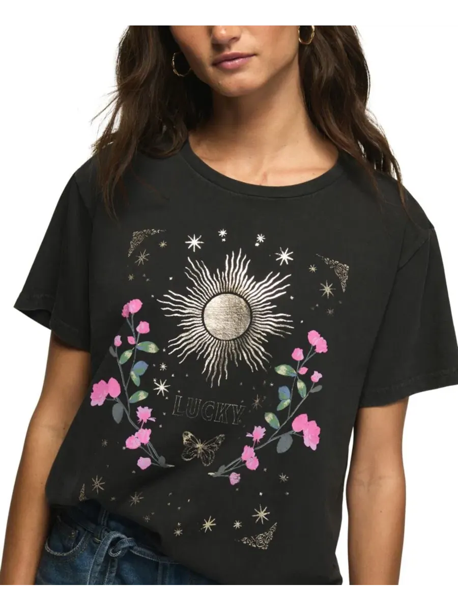 Футболка женская с принтом Celestial Lucky Sun Boyfriend Lucky Brand — изображение 4 из 5, черный
