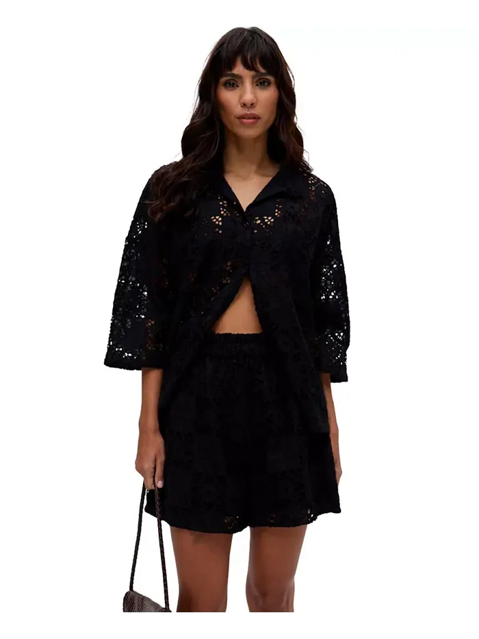 Женские шорты Shell All Over Broderie Anglaise Raffya — изображение 6 из 6, черный