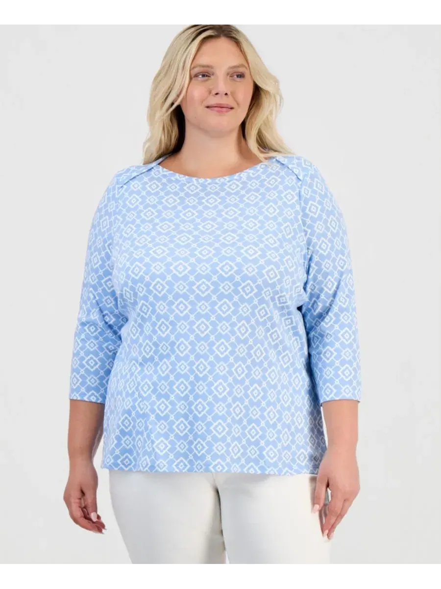 Футболка с принтом, с рукавом 3/4 и лодочкой Style & Co, Pretty Periwinkle