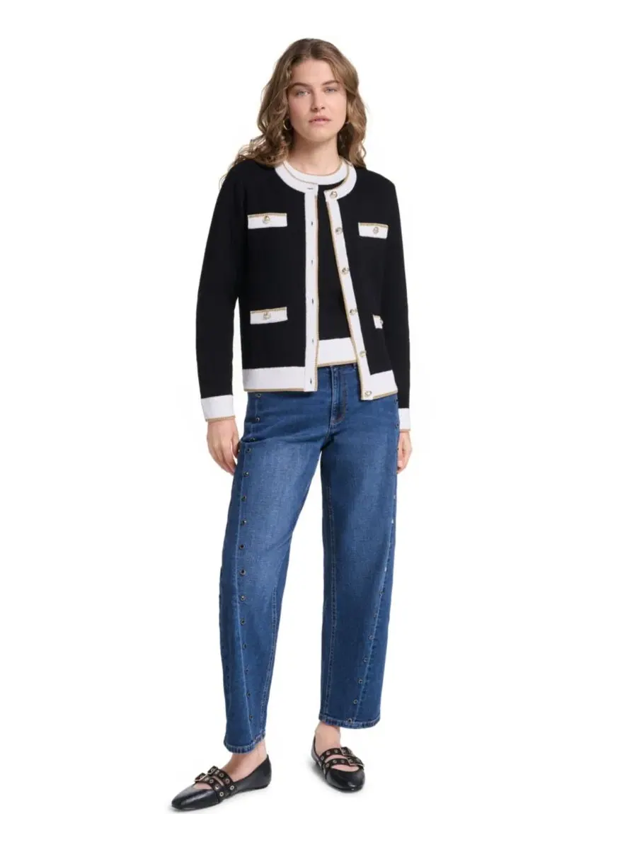 Кардиган с четырьмя карманами, модель Four-Pocket Cardigan KARL LAGERFELD PARIS — изображение 2 из 8, черный/белый/золотистый