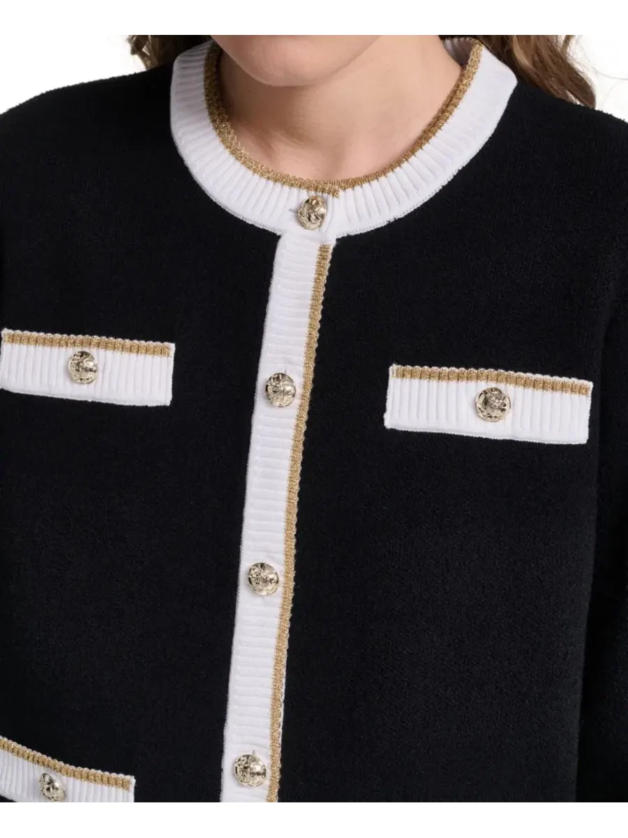 Кардиган с четырьмя карманами, модель Four-Pocket Cardigan KARL LAGERFELD PARIS — изображение 4 из 8, черный/белый/золотистый