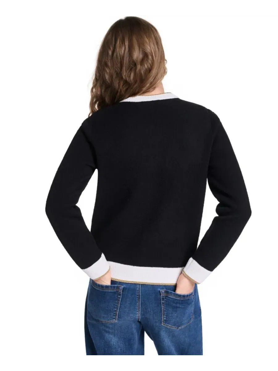 Кардиган с четырьмя карманами, модель Four-Pocket Cardigan KARL LAGERFELD PARIS — изображение 6 из 8, черный/белый/золотистый