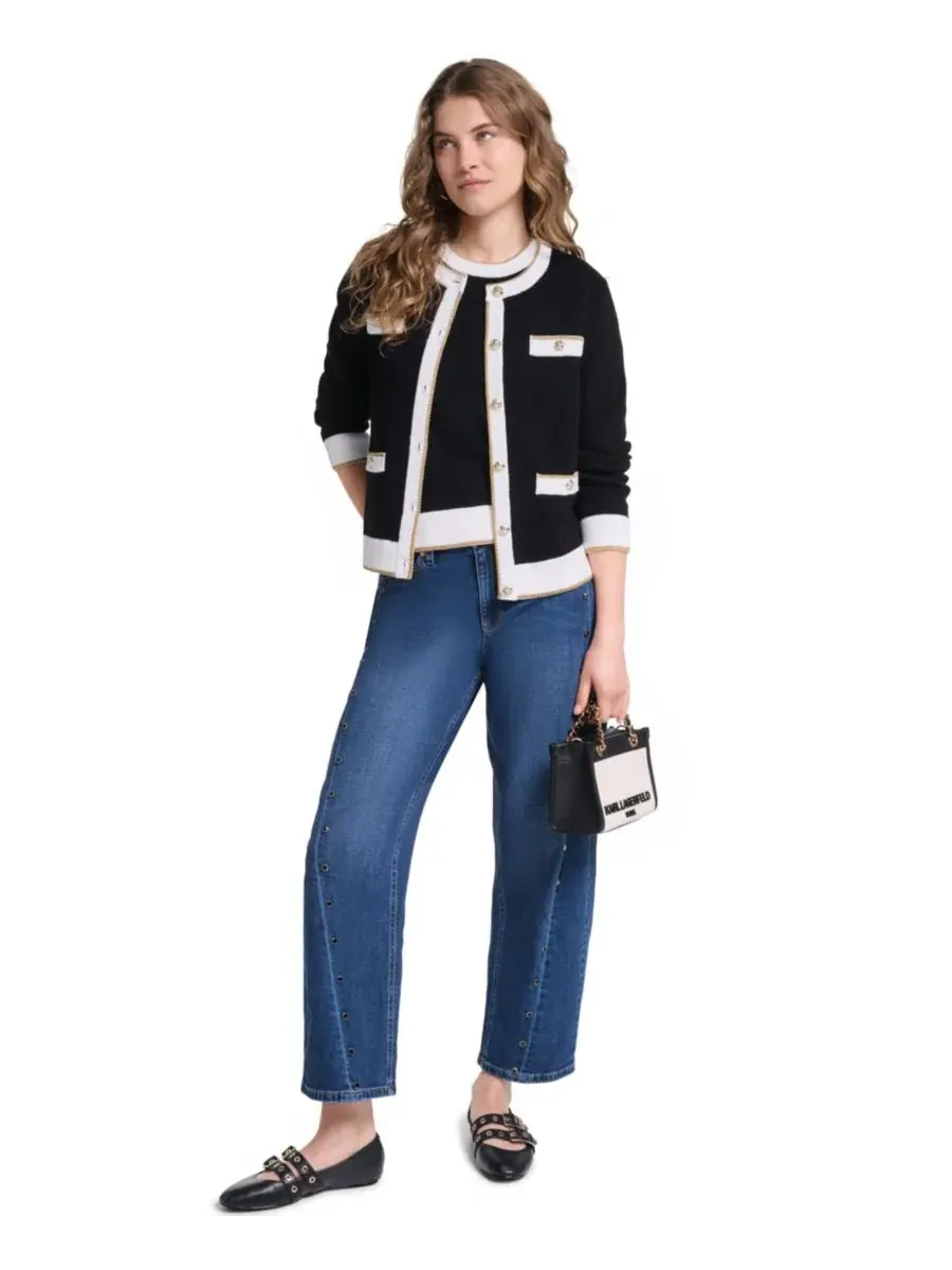 Кардиган с четырьмя карманами, модель Four-Pocket Cardigan KARL LAGERFELD PARIS — изображение 7 из 8, черный/белый/золотистый