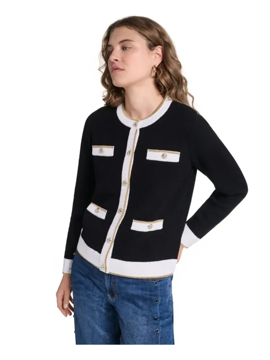 Кардиган с четырьмя карманами, модель Four-Pocket Cardigan KARL LAGERFELD PARIS — изображение 8 из 8, черный/белый/золотистый