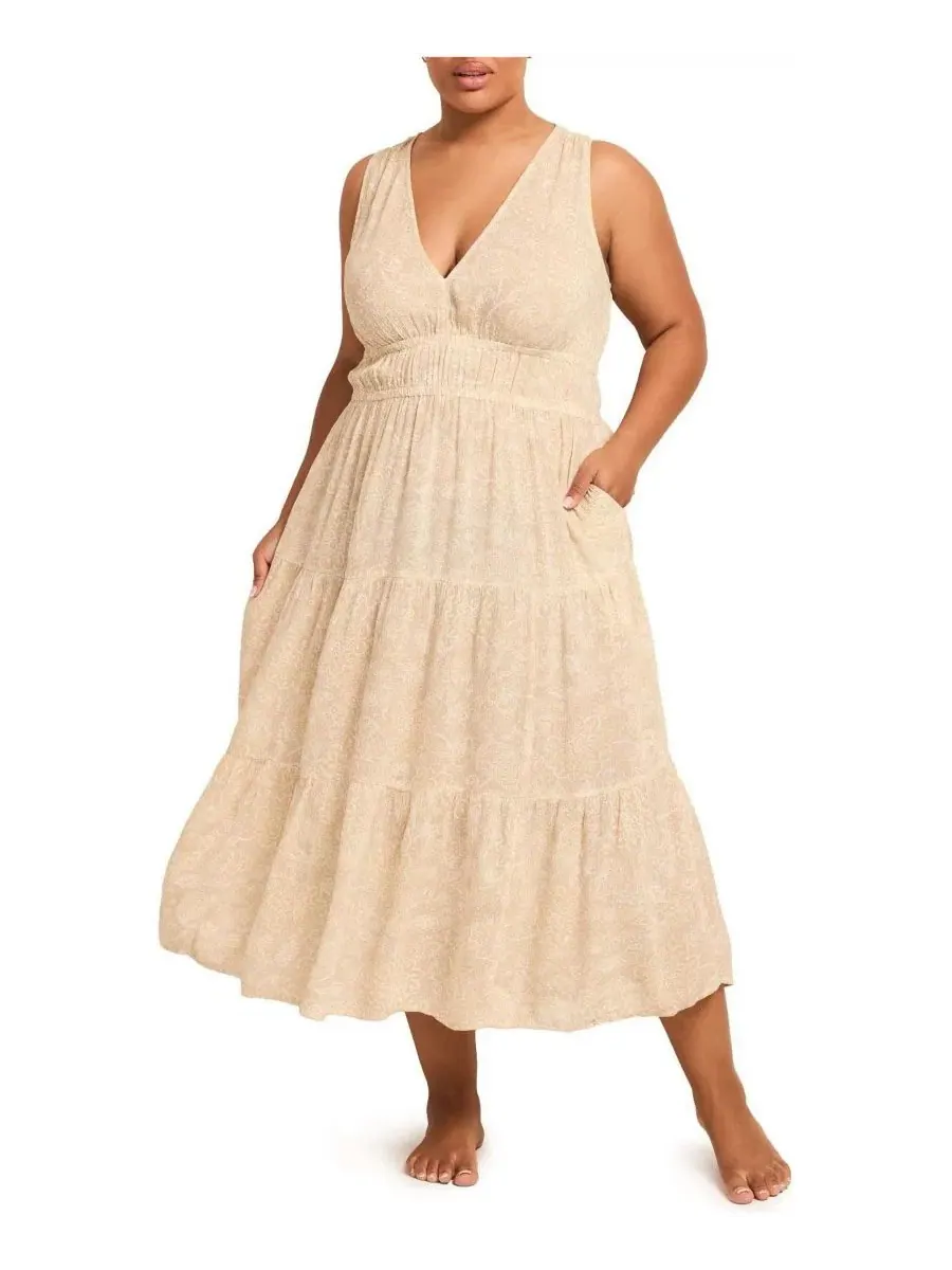 Платье-макси Zahira Plus-Size Lounge Adore Me — изображение 1 из 4, бежевый