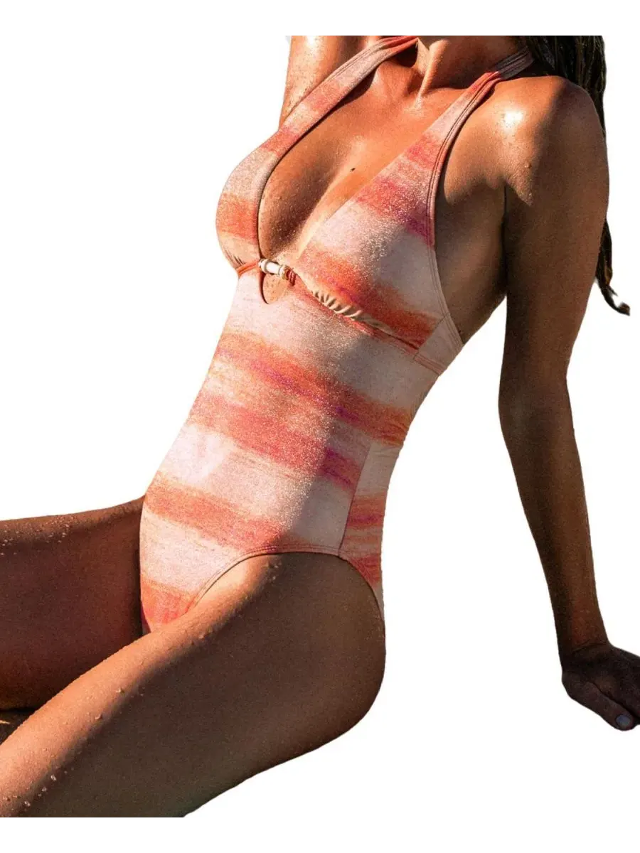 Женский цельный купальник Ombre Canyon Striped Cupshe — изображение 2 из 3, розовый