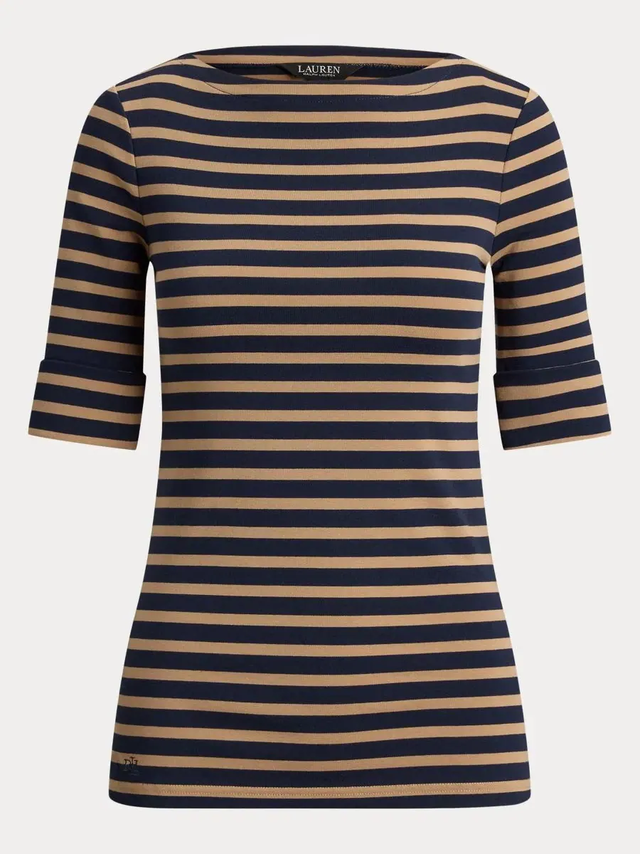 Топ с полоской из хлопка с эластаном, с лодочным вырезом Lauren Ralph Lauren — изображение 7 из 7, темно-синий