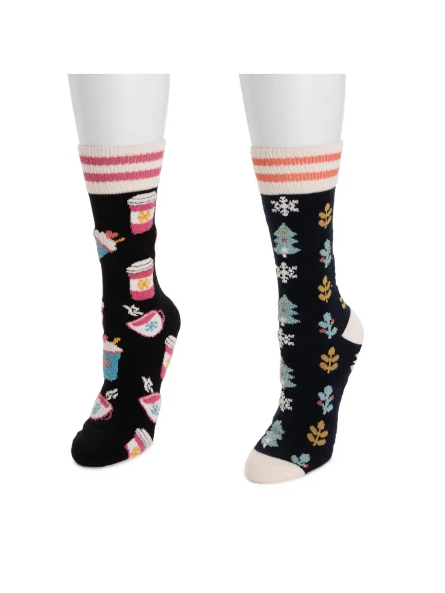 Женские уютные домашние носки с оригинальным дизайном, 2 пары MUK LUKS — изображение 2 из 2, черный/темно-синий