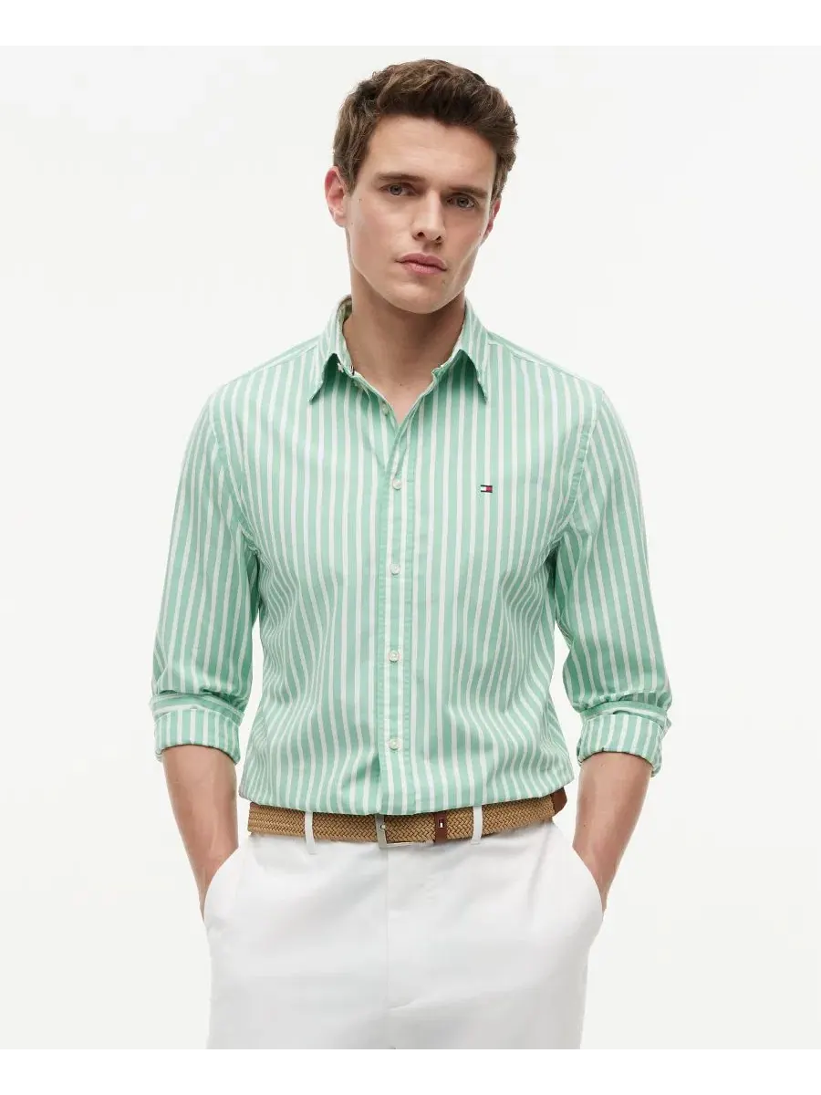 Рубашка с длинным рукавом, с принтом в полоску, модели Flex Poplin Stripe Tommy Hilfiger, Cut Grass — изображение 1 из 4