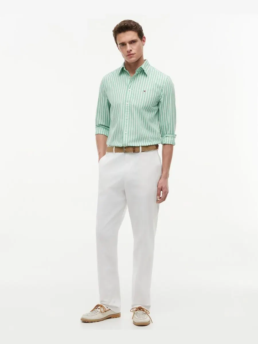 Рубашка с длинным рукавом, с принтом в полоску, модели Flex Poplin Stripe Tommy Hilfiger, Cut Grass — изображение 2 из 4