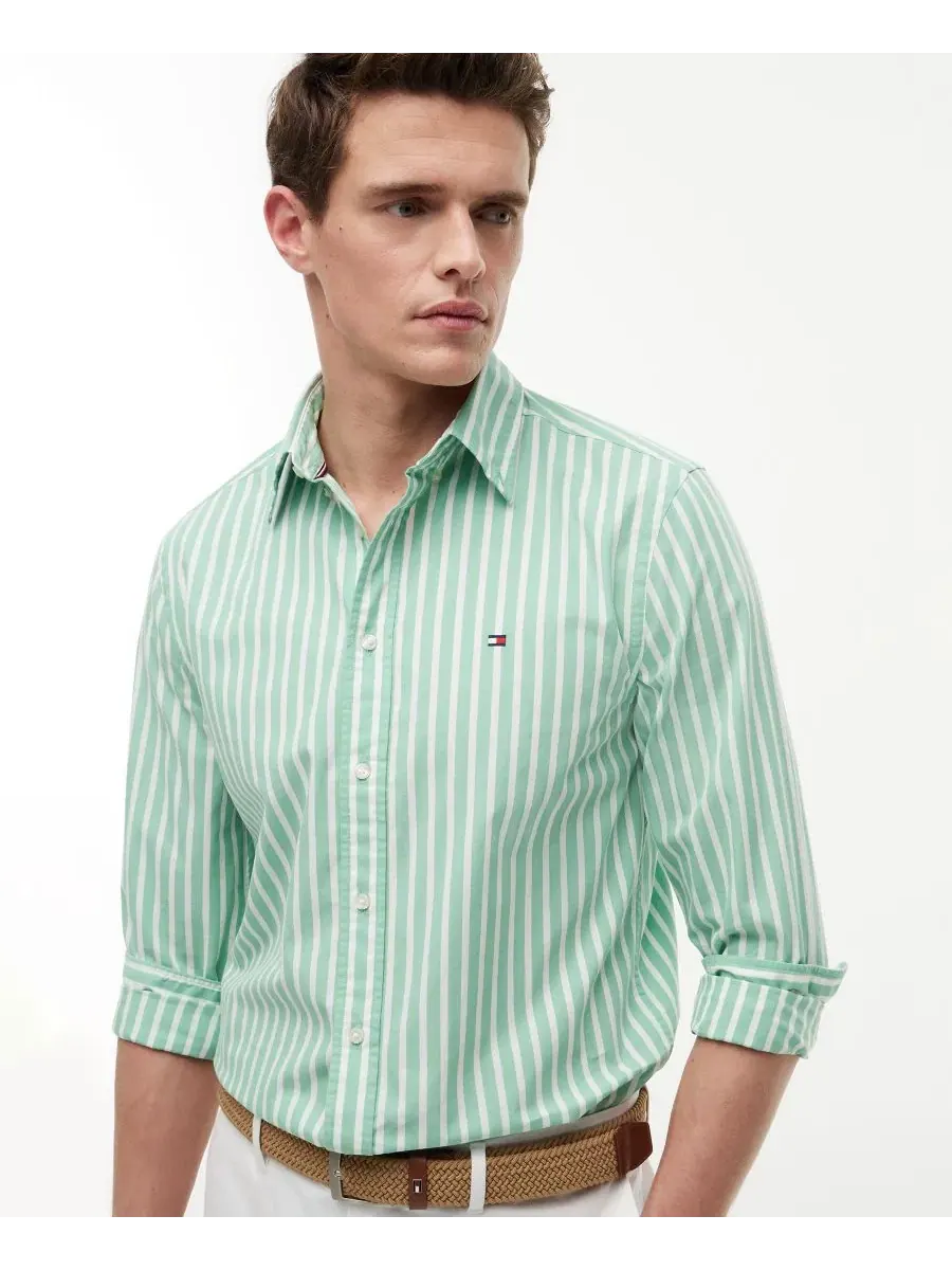 Рубашка с длинным рукавом, с принтом в полоску, модели Flex Poplin Stripe Tommy Hilfiger, Cut Grass — изображение 3 из 4