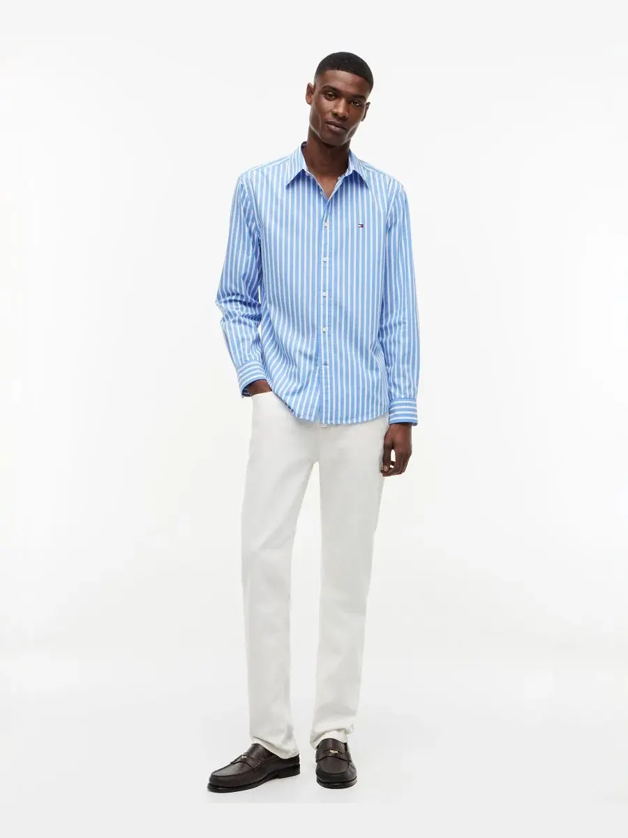 Рубашка с длинным рукавом Regular Fit Flex Poplin Stripe Tommy Hilfiger — изображение 2 из 4, синий