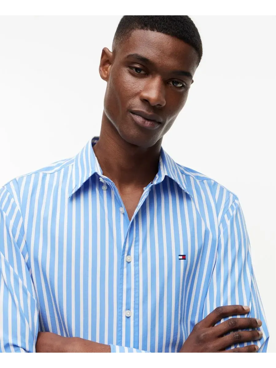 Рубашка с длинным рукавом Regular Fit Flex Poplin Stripe Tommy Hilfiger — изображение 3 из 4, синий