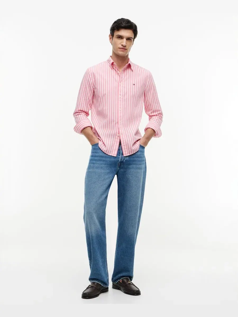 Рубашка с длинным рукавом Regular Fit Flex Poplin Stripe Tommy Hilfiger — изображение 2 из 4, розовый