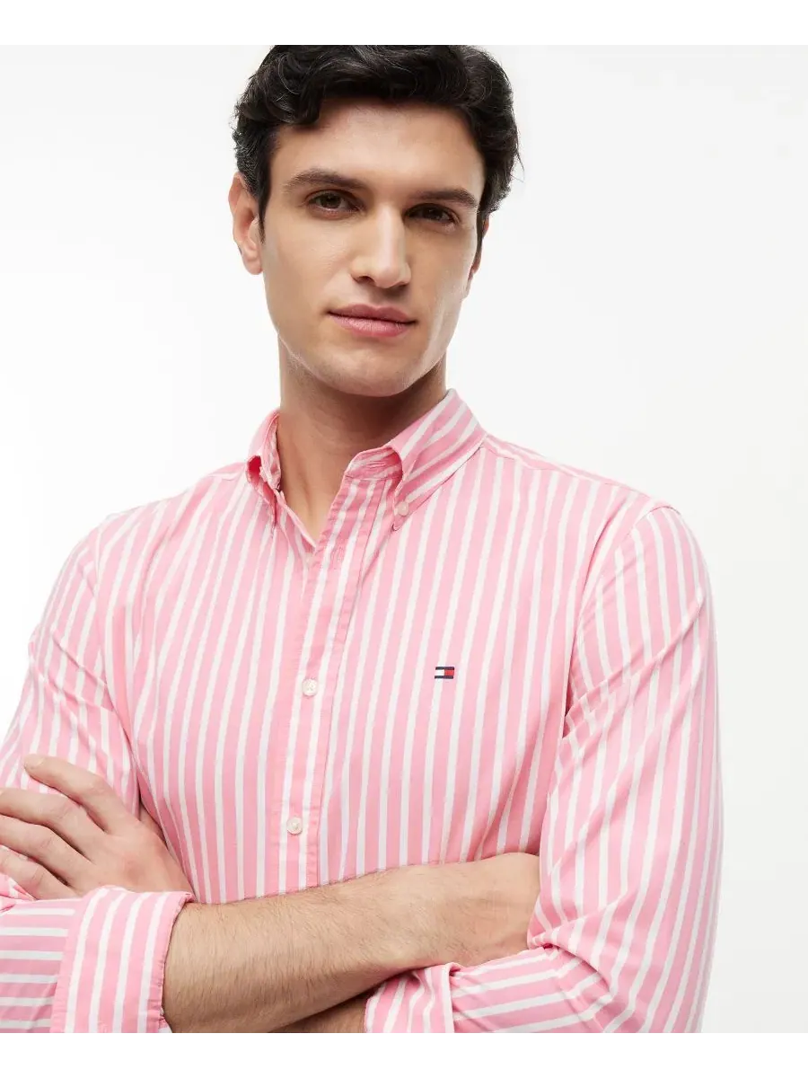 Рубашка с длинным рукавом Regular Fit Flex Poplin Stripe Tommy Hilfiger — изображение 3 из 4, розовый