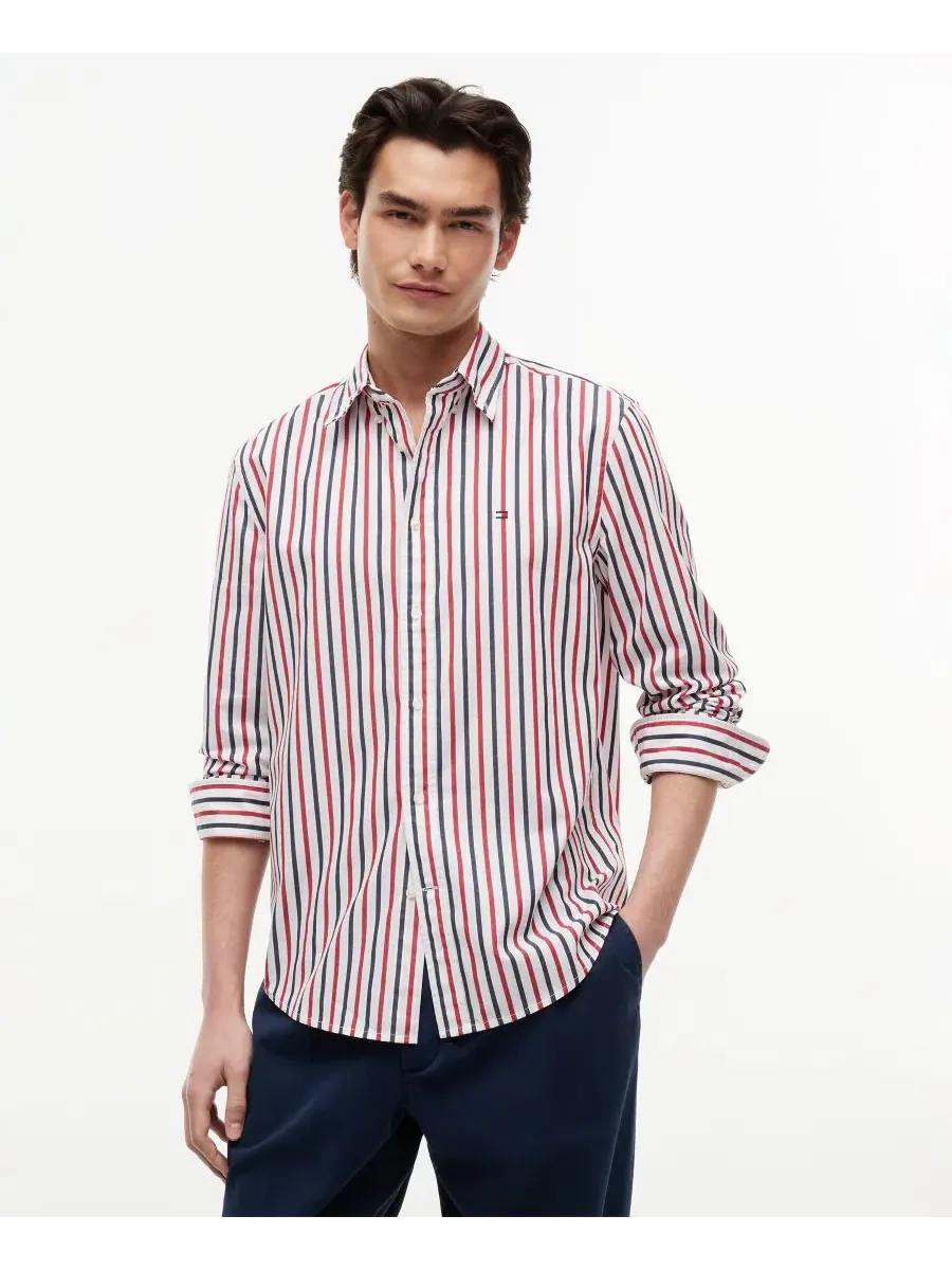 Рубашка свободного кроя Flex Poplin Stripe Tommy Hilfiger — изображение 1 из 4, красный