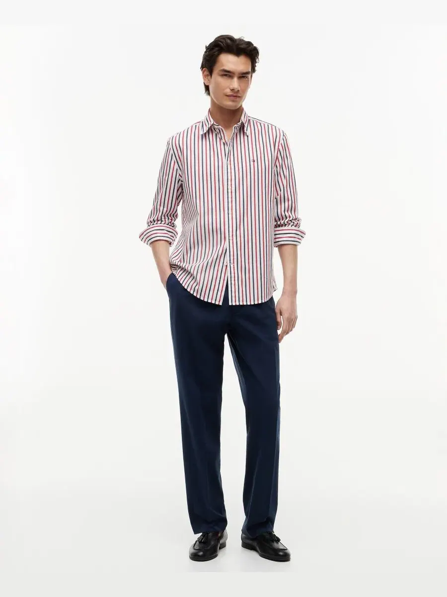 Рубашка свободного кроя Flex Poplin Stripe Tommy Hilfiger — изображение 2 из 4, красный