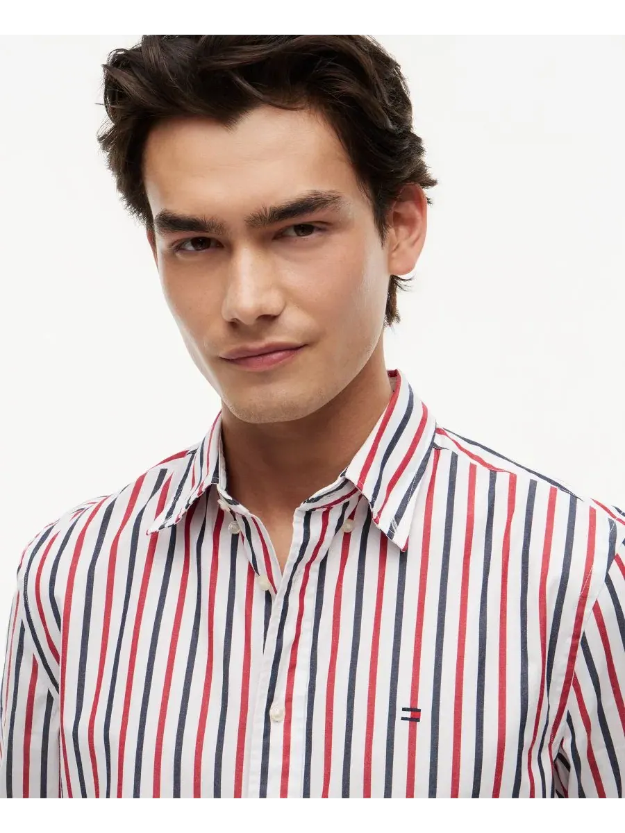 Рубашка свободного кроя Flex Poplin Stripe Tommy Hilfiger — изображение 3 из 4, красный