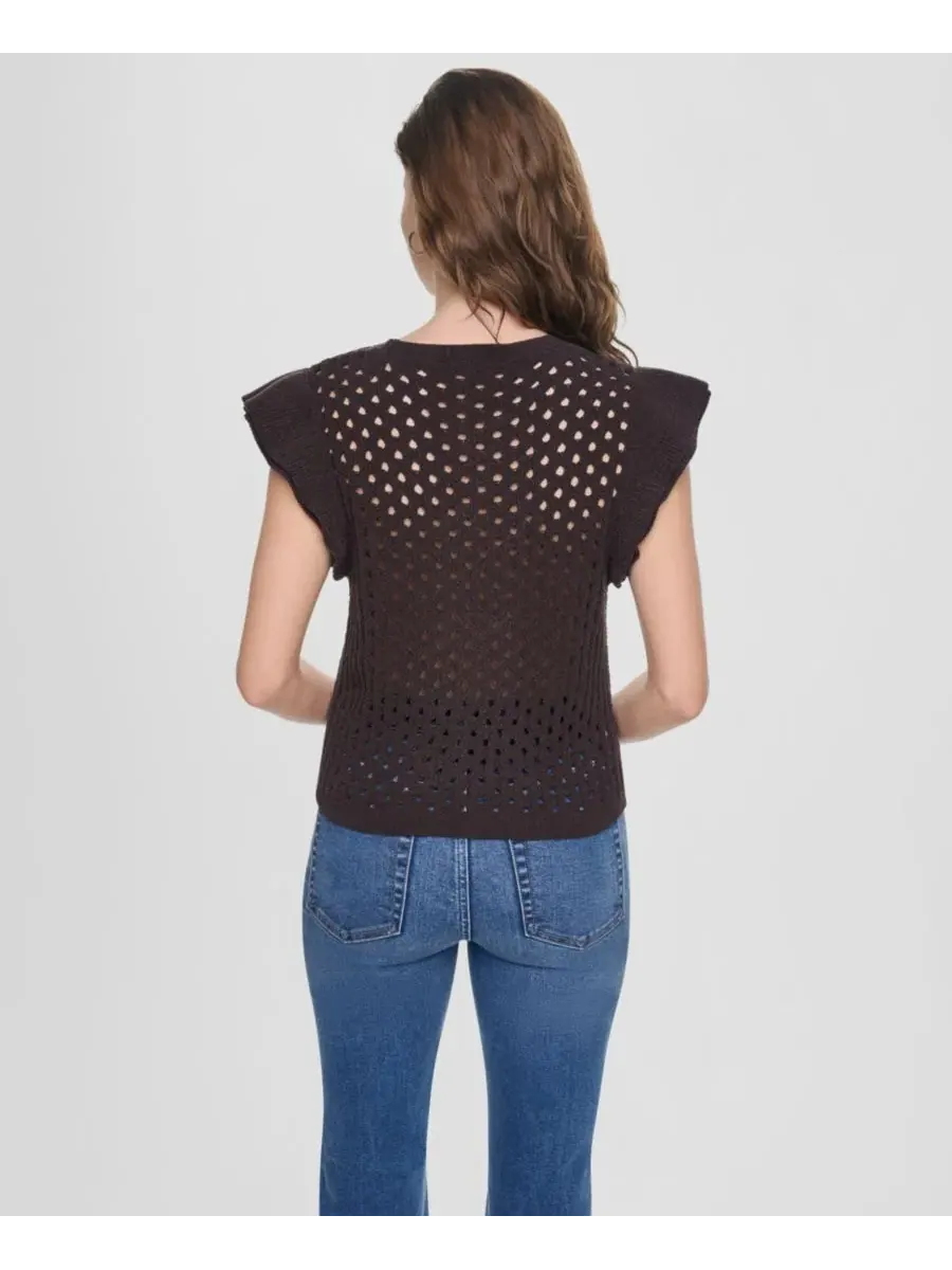 Свитер с коротким рукавом-флаттер, модель Baby Chenille Pointelle Rib DKNY Jeans — изображение 4 из 4, эспрессо