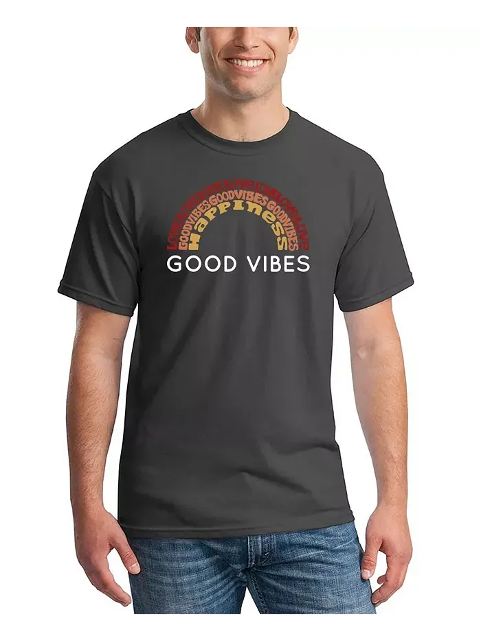 Мужская футболка Good Vibes с принтом LA Pop Art — изображение 1 из 2, серый
