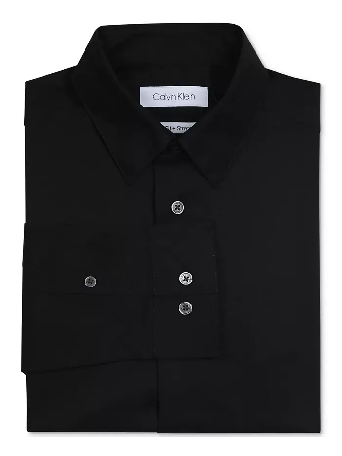 Рубашка из плотного эластичного поплина для больших мальчиков Calvin Klein — изображение 2 из 4, черный