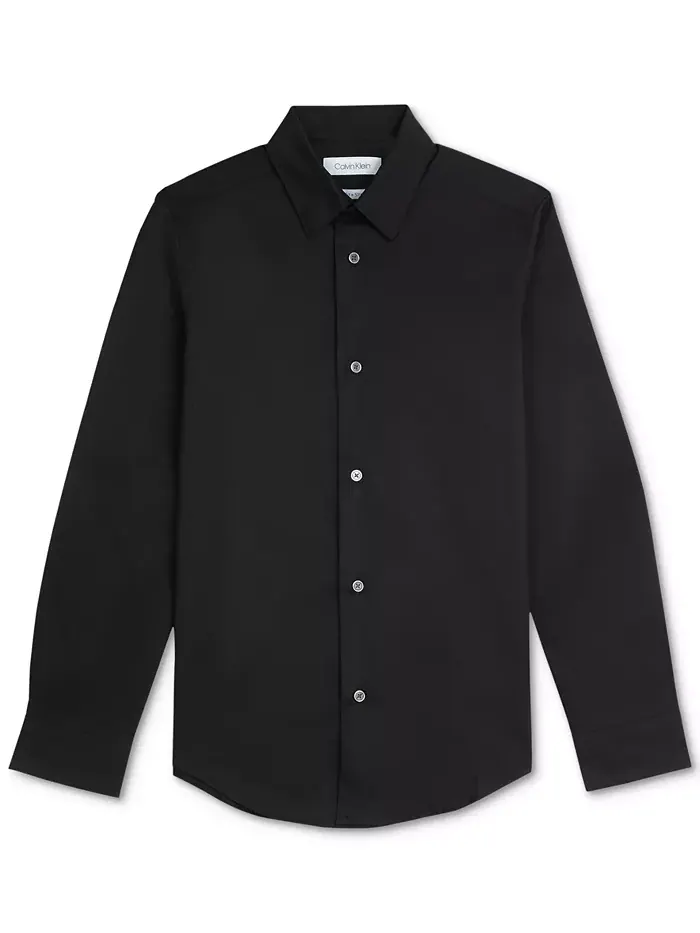 Рубашка из плотного эластичного поплина для больших мальчиков Calvin Klein — изображение 3 из 4, черный