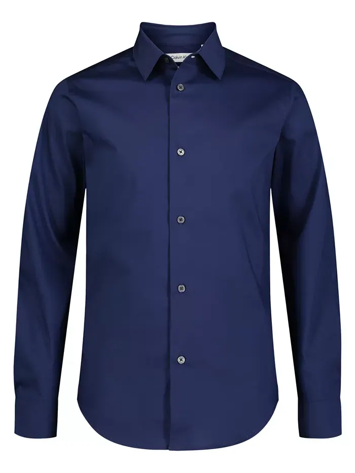 Рубашка из плотного эластичного поплина для больших мальчиков Calvin Klein — изображение 2 из 4, темно-синий