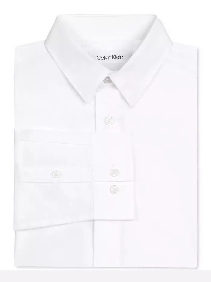 Рубашка из плотного эластичного поплина для больших мальчиков Calvin Klein — изображение 4 из 5, белый