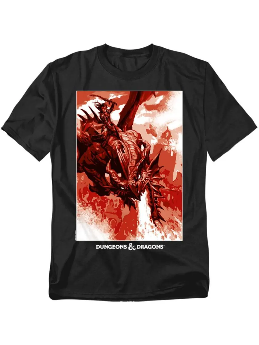 Мужская футболка Dungeons Dragons Dragon Rider Fire Blast D&D — изображение 1 из 3, черный