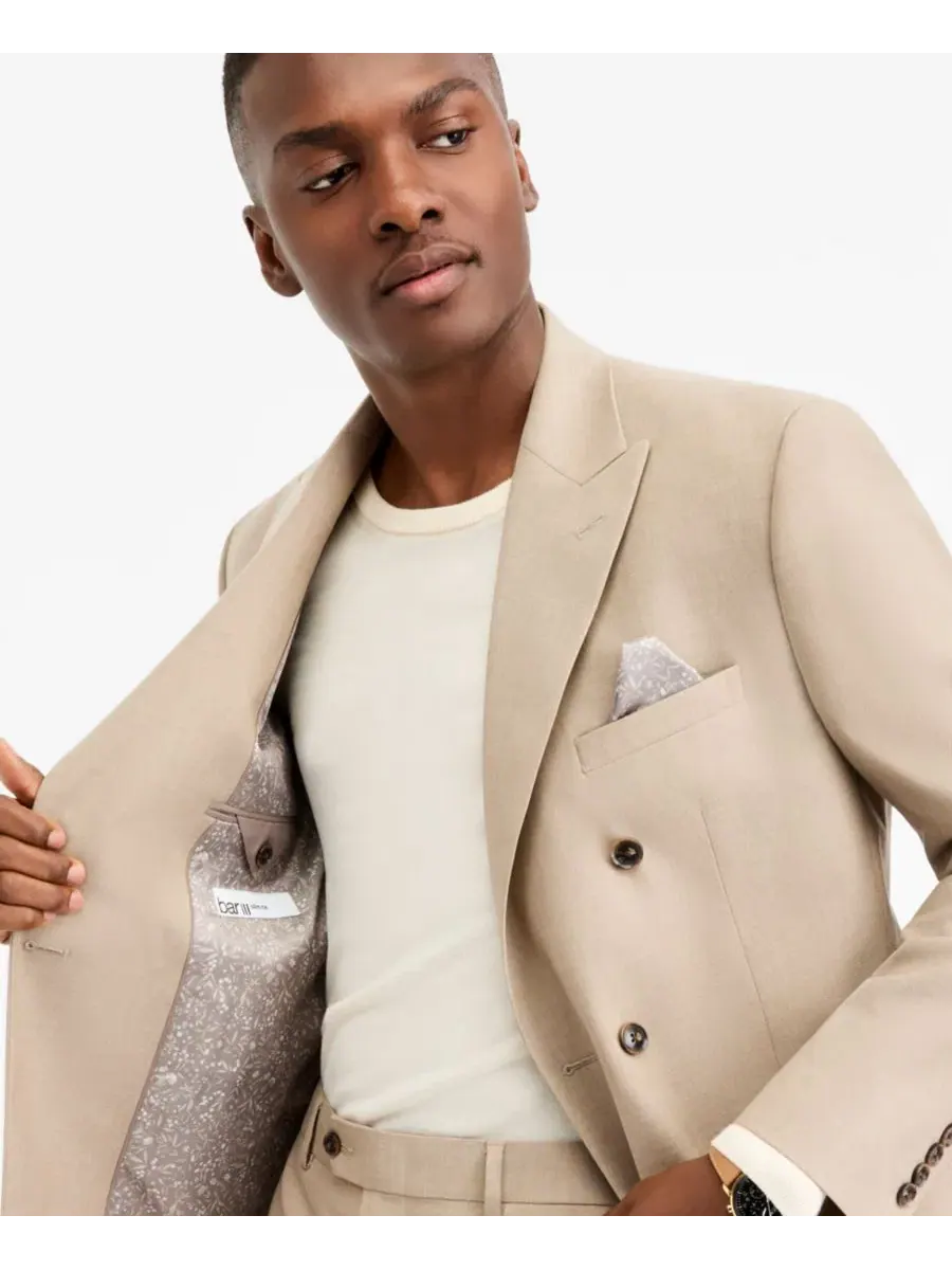 Костюм-двойка мужской slim fit двубортный Bar III — изображение 2 из 4, бежевый