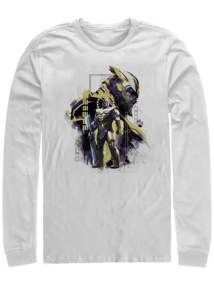 Мужская футболка Marvel Avengers Endgame Thanos Mad Titan, вид сбоку, с длинным рукавом Fifth Sun — изображение 1 из 1, белый