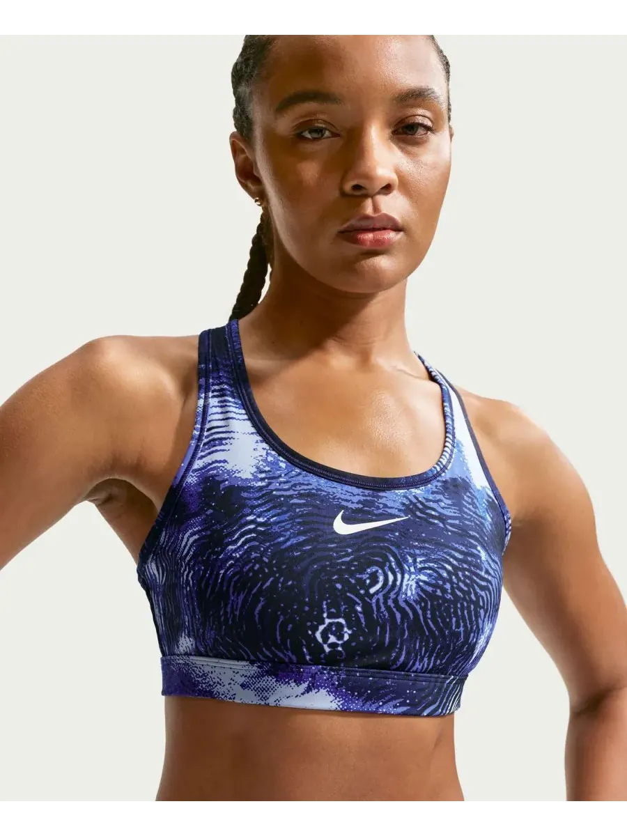 Женский спортивный бюстгальтер Swoosh средней поддержки с подкладкой Nike — изображение 1 из 5, темно-синий//белый