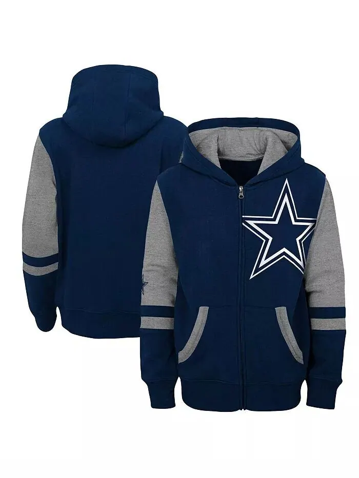 Толстовка Big Boys Navy Dallas Cowboys Colorblock с капюшоном и молнией Outerstuff — изображение 1 из 3