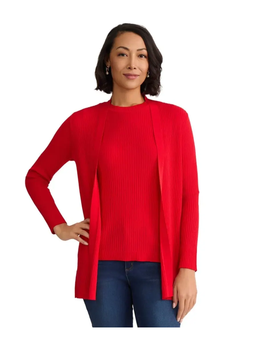 Кардиган с длинным рукавом Sutton Ribbed Jones New York — изображение 1 из 4, красный
