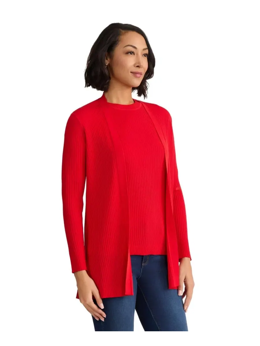 Кардиган с длинным рукавом Sutton Ribbed Jones New York — изображение 2 из 4, красный
