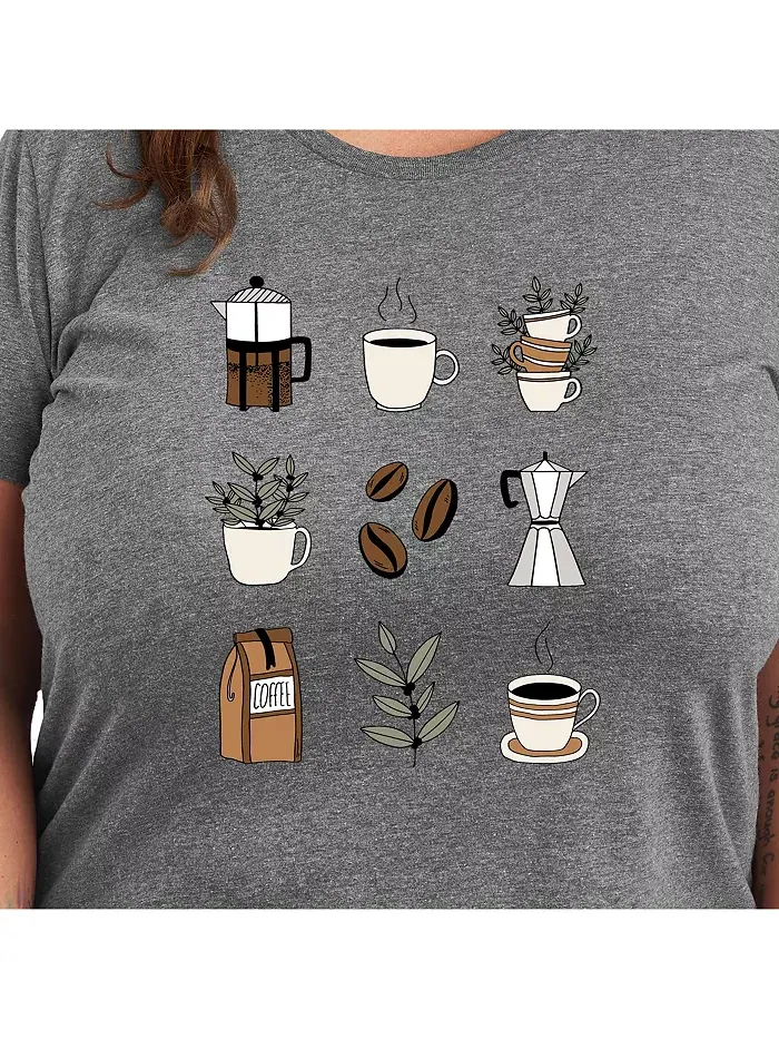 Футболка с принтом Coffee Grid больших размеров Hybrid Apparel — изображение 2 из 3, серый