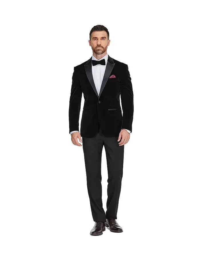 Мужской двубортный смокинг из вельвета "Бердсай" Slim-Fit, 2 предмета Gino Vitale — изображение 1 из 4, черный