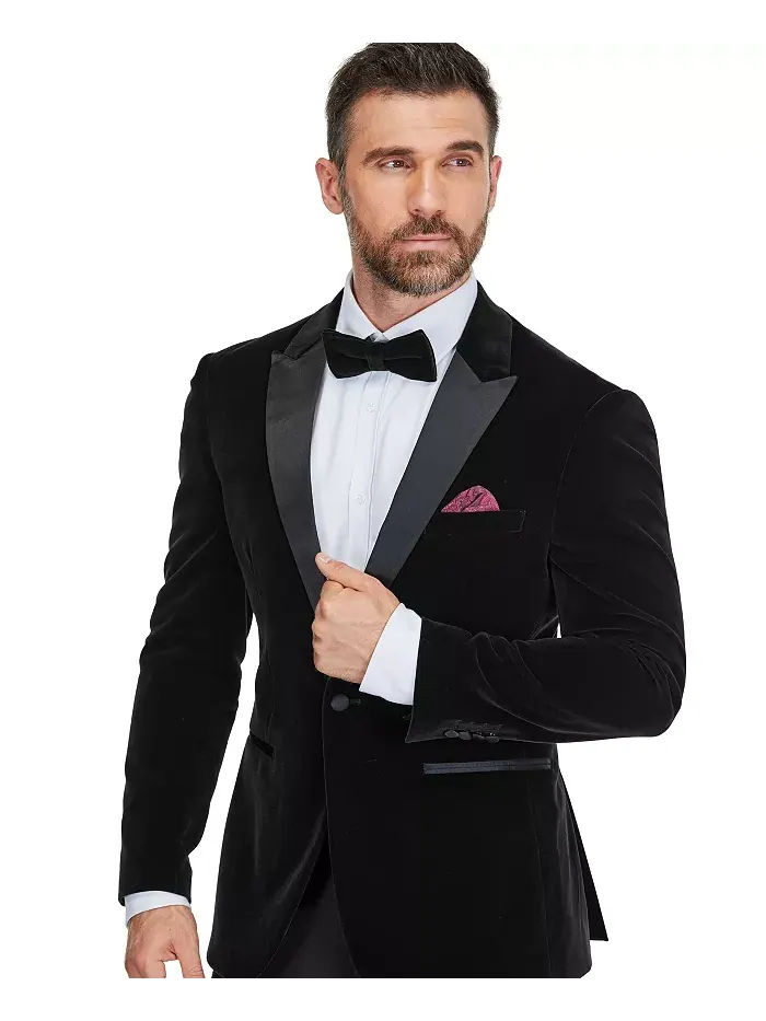 Мужской двубортный смокинг из вельвета "Бердсай" Slim-Fit, 2 предмета Gino Vitale — изображение 2 из 4, черный