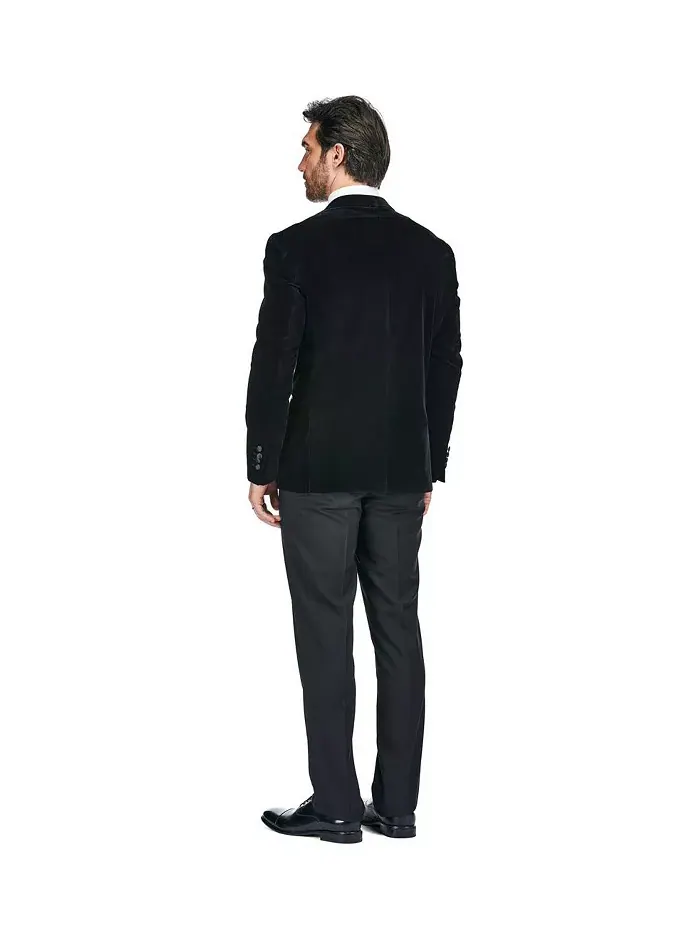 Мужской двубортный смокинг из вельвета "Бердсай" Slim-Fit, 2 предмета Gino Vitale — изображение 4 из 4, черный