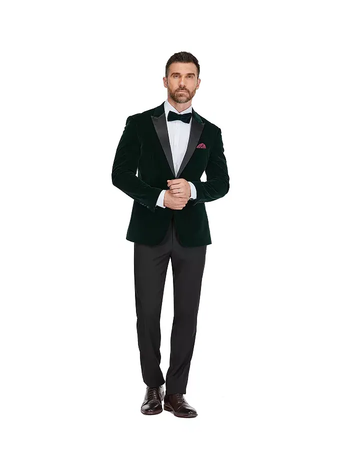 Мужской двубортный смокинг из вельвета "Бердсай" Slim-Fit, 2 предмета Gino Vitale — изображение 1 из 4, зеленый